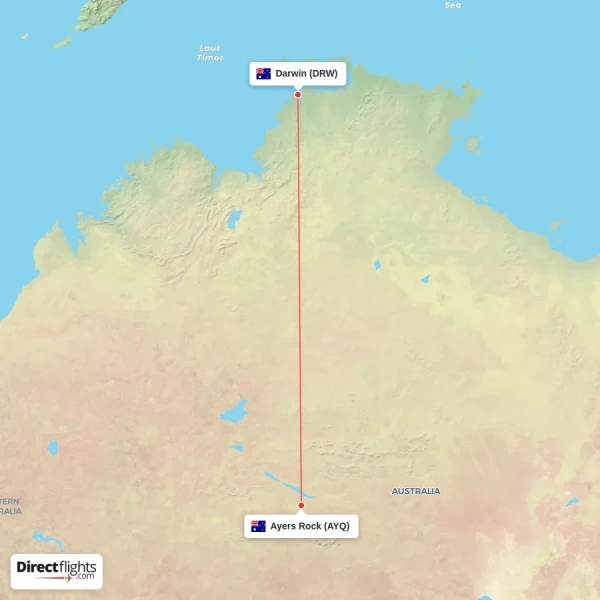 Darwin - Ayers Rock direct flight map