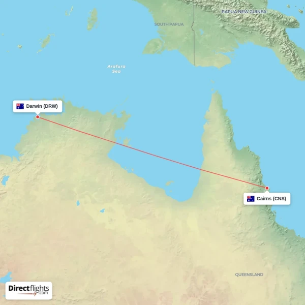 Darwin - Cairns direct flight map