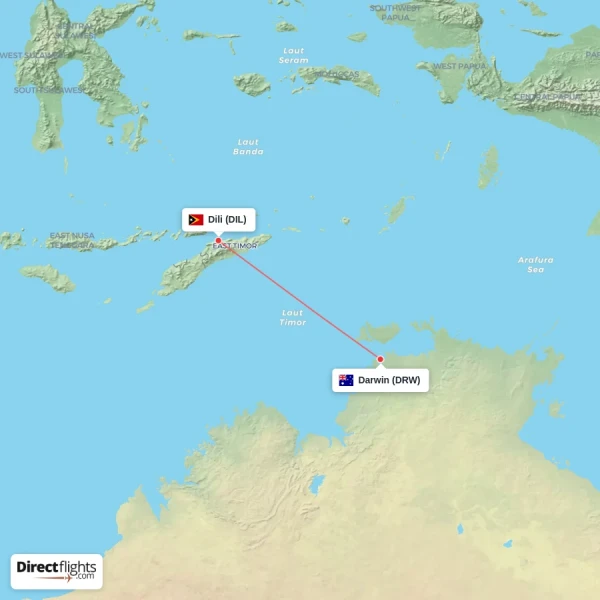 Darwin - Dili direct flight map