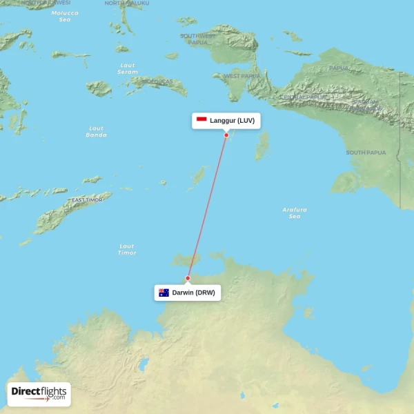 Darwin - Langgur direct flight map