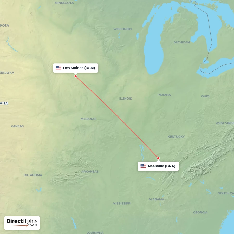DSM - BNA route map