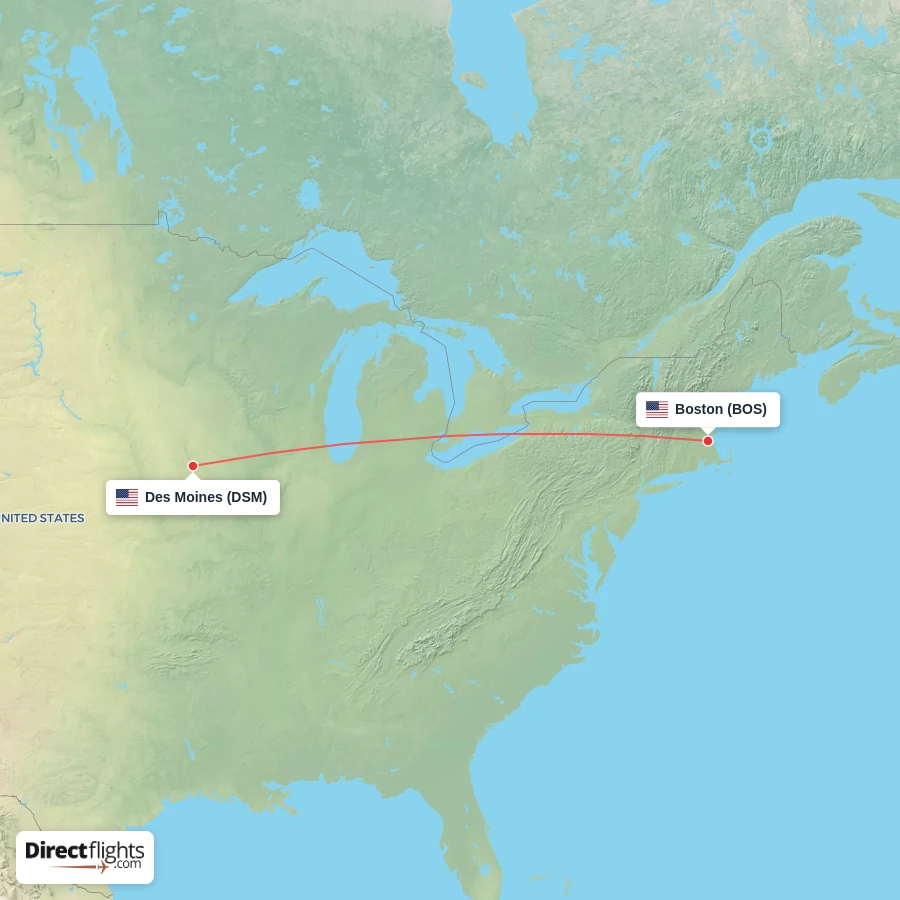 DSM - BOS route map
