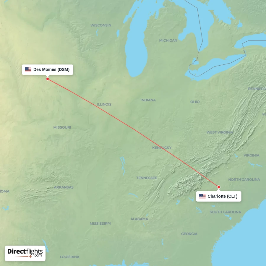 DSM - CLT route map