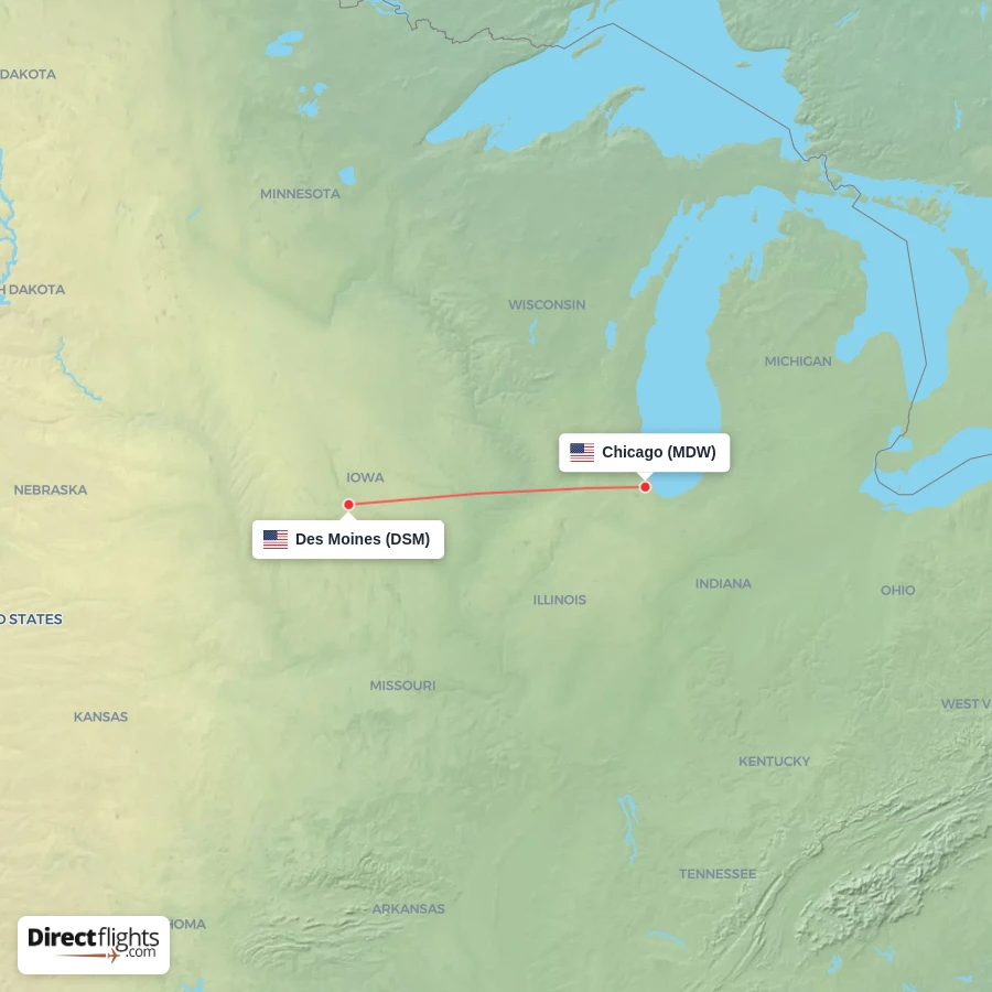 DSM - MDW route map