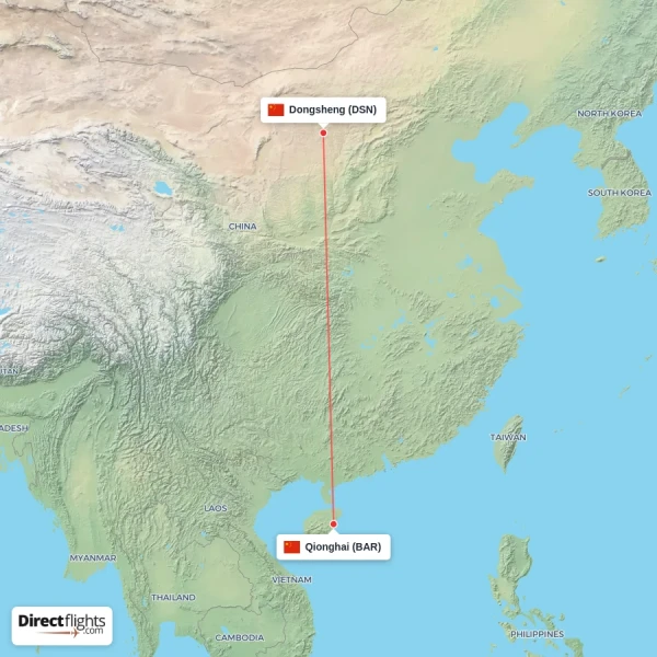 Dongsheng - Qionghai direct flight map