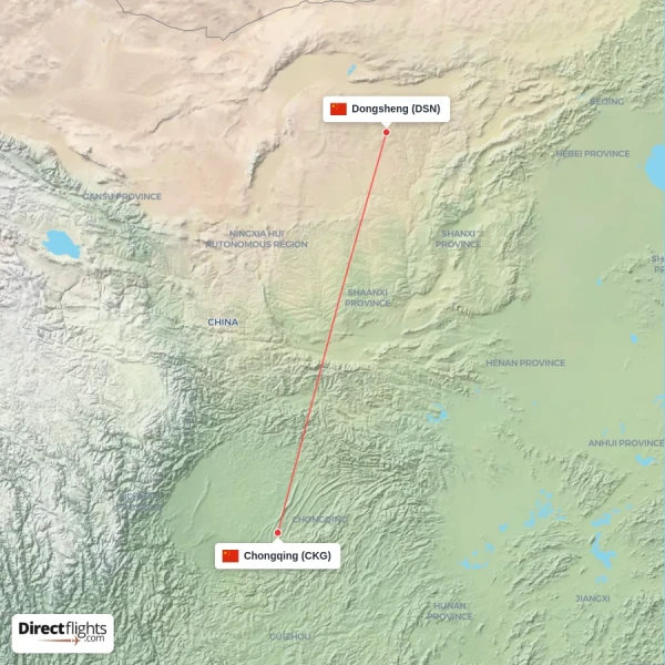 Dongsheng - Chongqing direct flight map