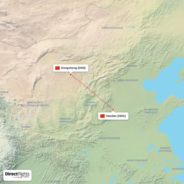 Dongsheng - Handan direct flight map