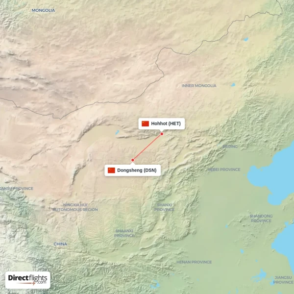 Dongsheng - Hohhot direct flight map