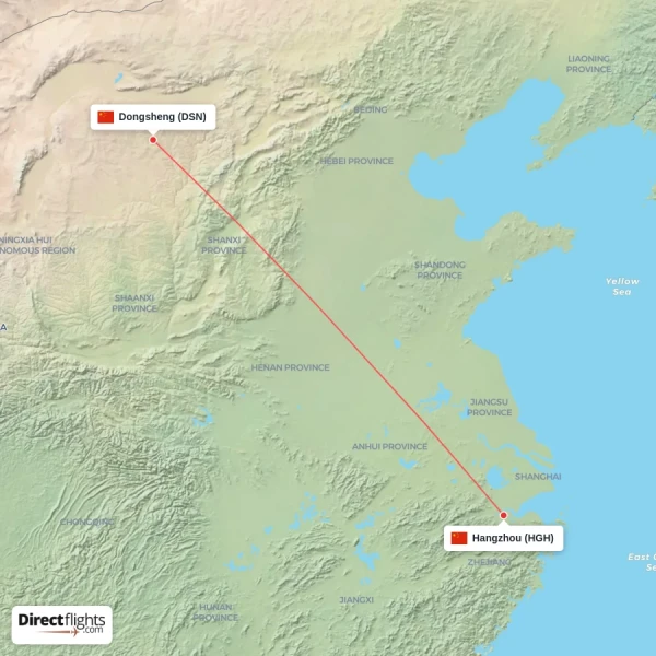 Dongsheng - Hangzhou direct flight map
