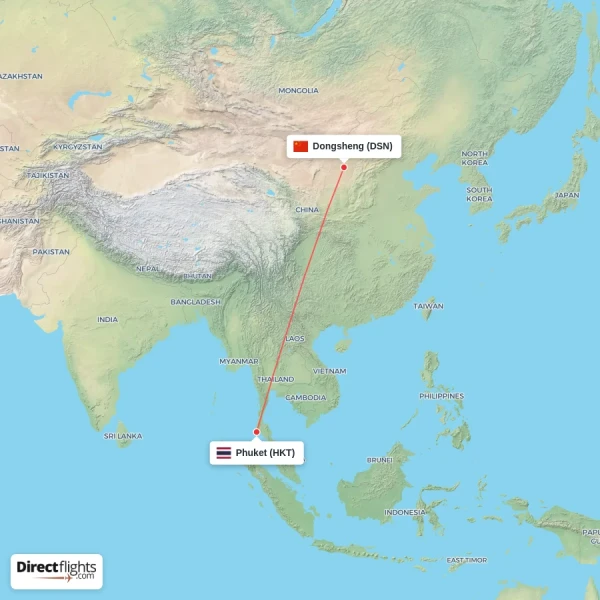 Dongsheng - Phuket direct flight map