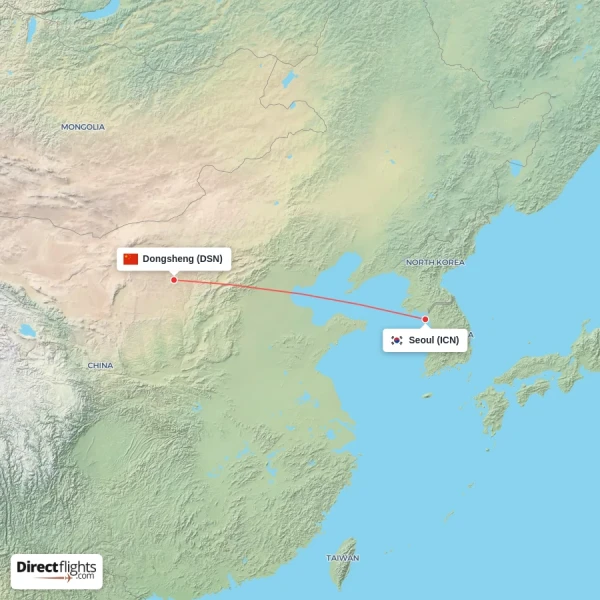 Dongsheng - Seoul direct flight map