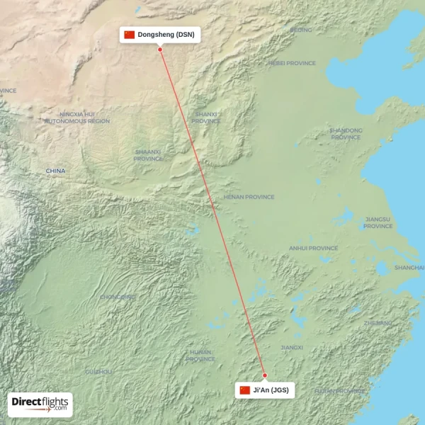 Dongsheng - Ji'An direct flight map