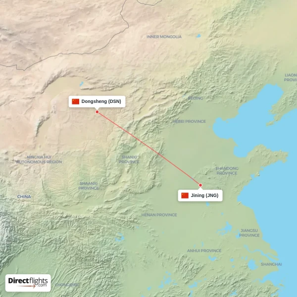 Dongsheng - Jining direct flight map