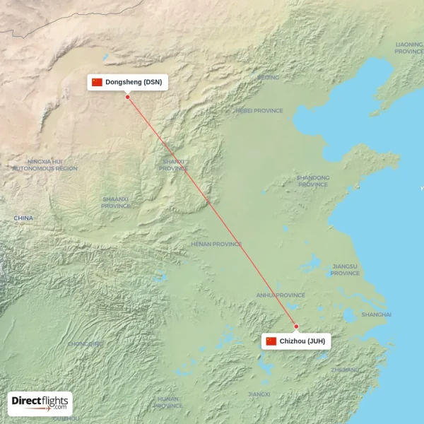 Dongsheng - Chizhou direct flight map