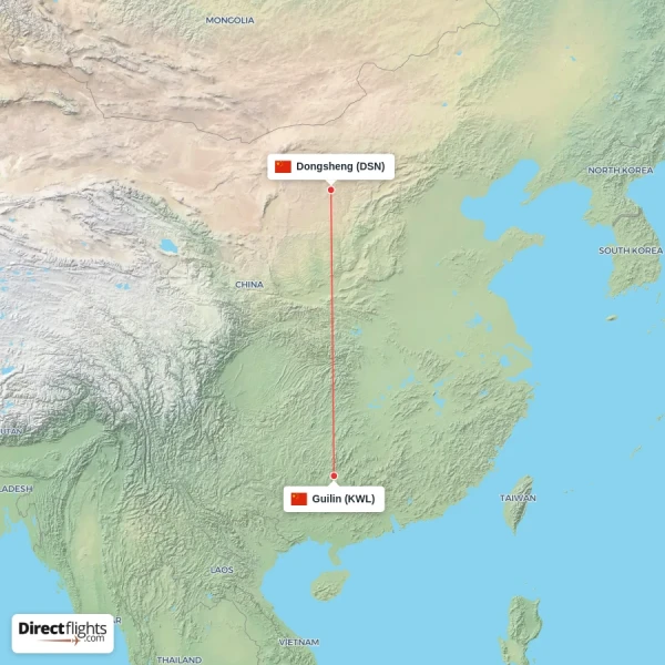 Dongsheng - Guilin direct flight map