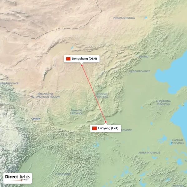 Dongsheng - Luoyang direct flight map