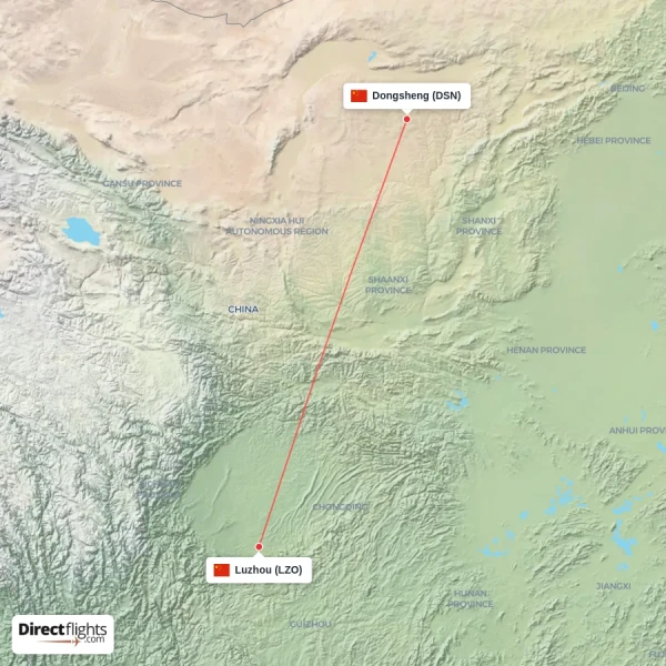 Dongsheng - Luzhou direct flight map