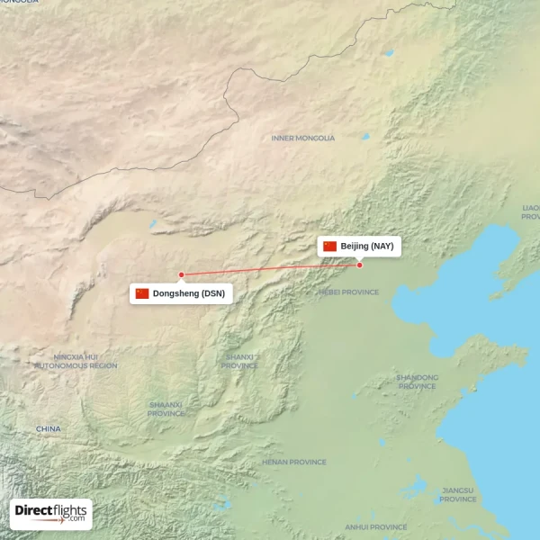 Dongsheng - Beijing direct flight map