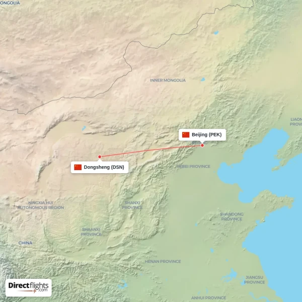 Dongsheng - Beijing direct flight map