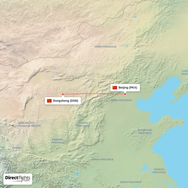 Dongsheng - Beijing direct flight map