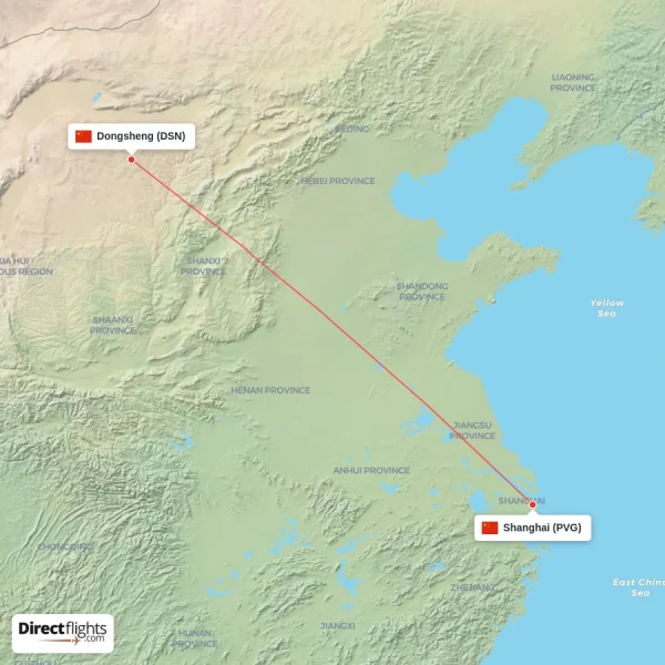 Dongsheng - Shanghai direct flight map