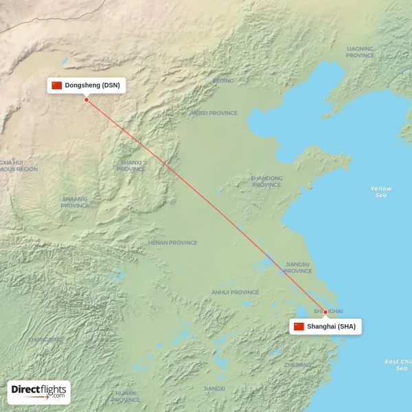 Dongsheng - Shanghai direct flight map