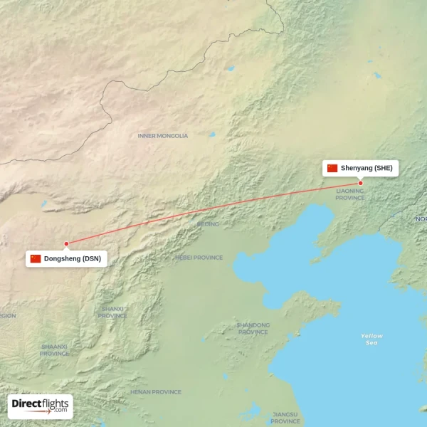 Dongsheng - Shenyang direct flight map