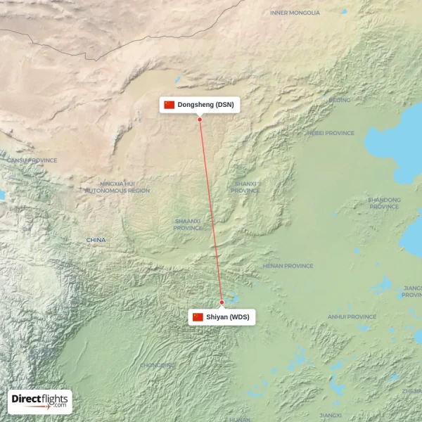 Dongsheng - Shiyan direct flight map