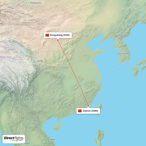 Dongsheng - Xiamen direct flight map