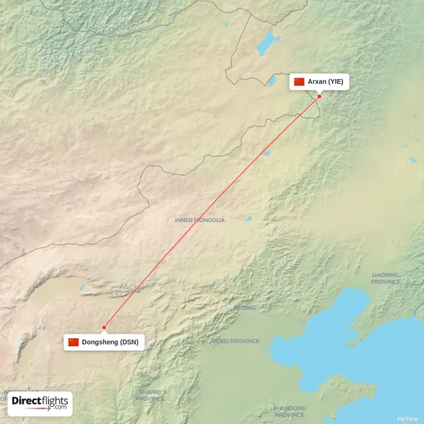 Dongsheng - Arxan direct flight map
