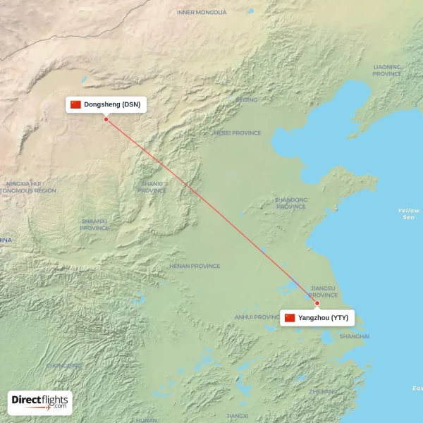 Dongsheng - Yangzhou direct flight map