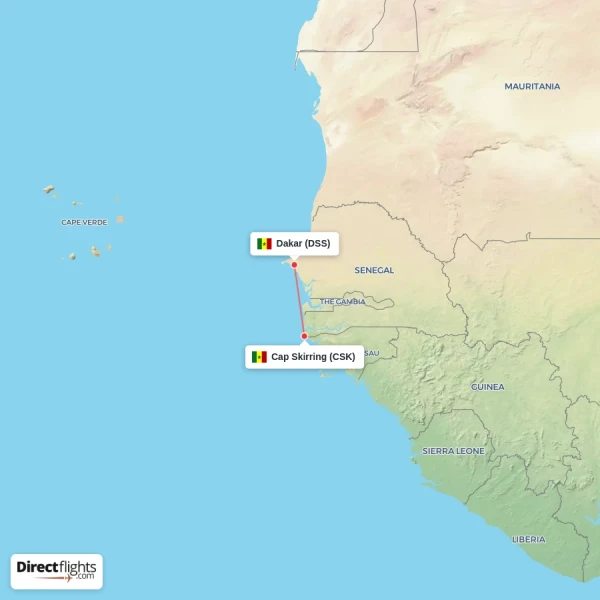 Dakar - Cap Skirring direct flight map