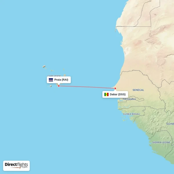 Dakar - Praia direct flight map