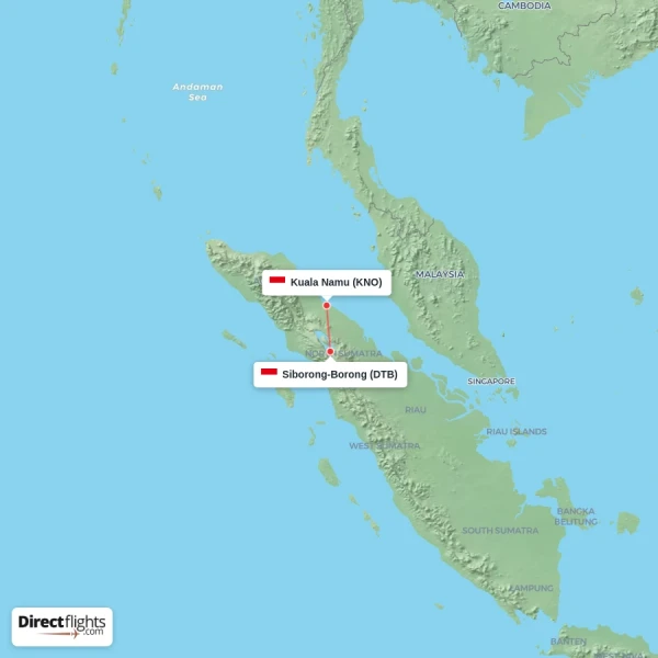 Siborong-Borong - Kuala Namu direct flight map
