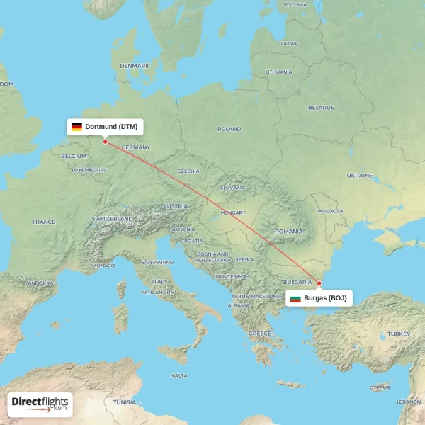 Dortmund - Burgas direct flight map