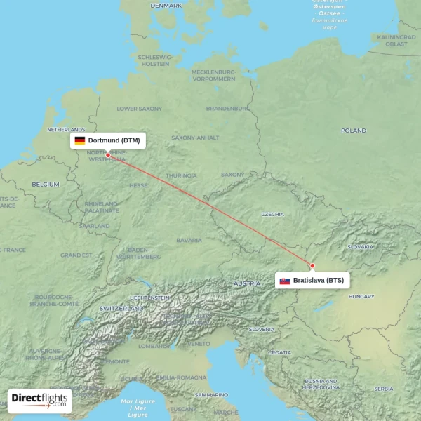 Dortmund - Bratislava direct flight map