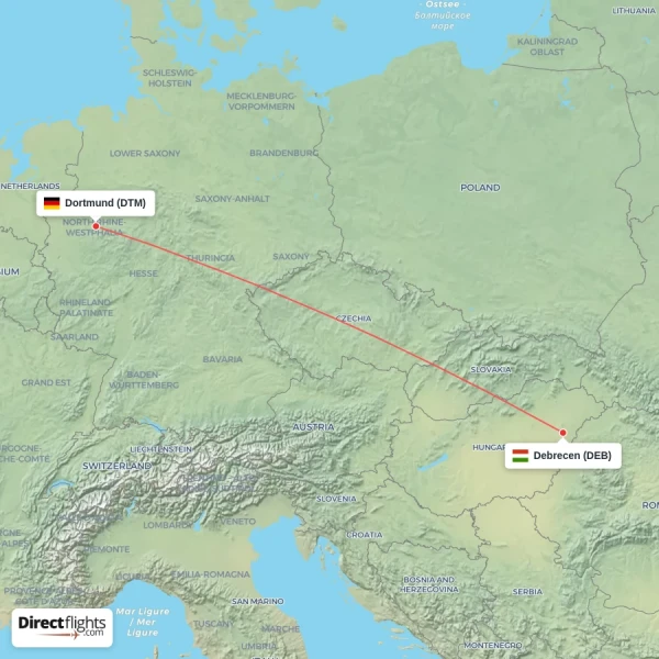 Dortmund - Debrecen direct flight map