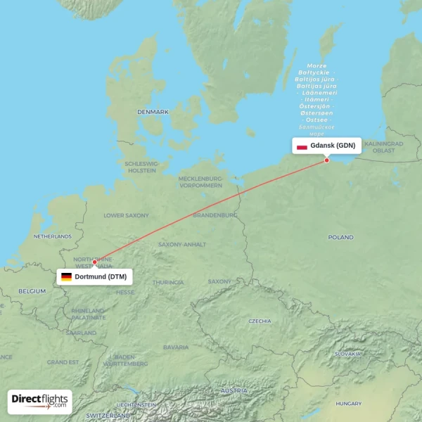 Dortmund - Gdansk direct flight map