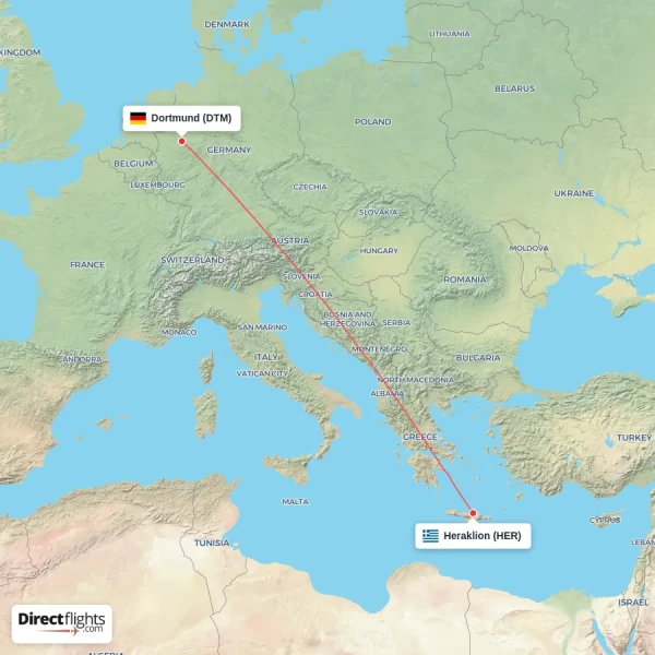 Dortmund - Heraklion direct flight map
