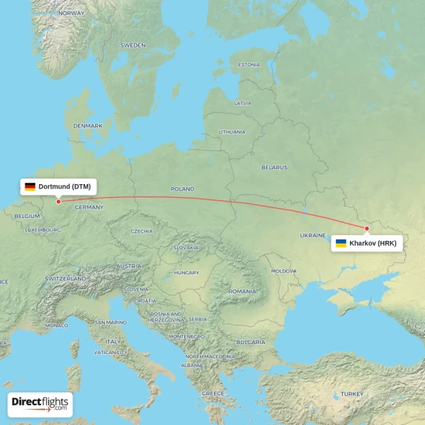 Dortmund - Kharkov direct flight map