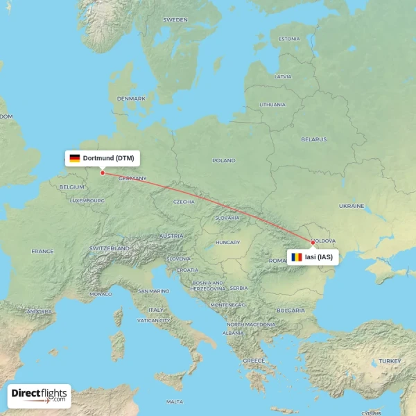Dortmund - Iasi direct flight map