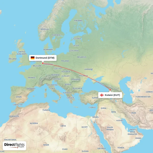 Dortmund - Kutaisi direct flight map
