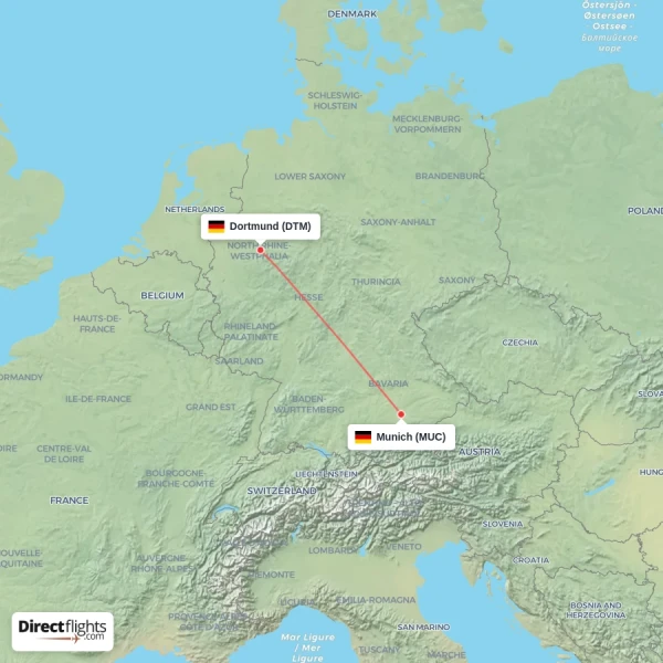 Dortmund - Munich direct flight map