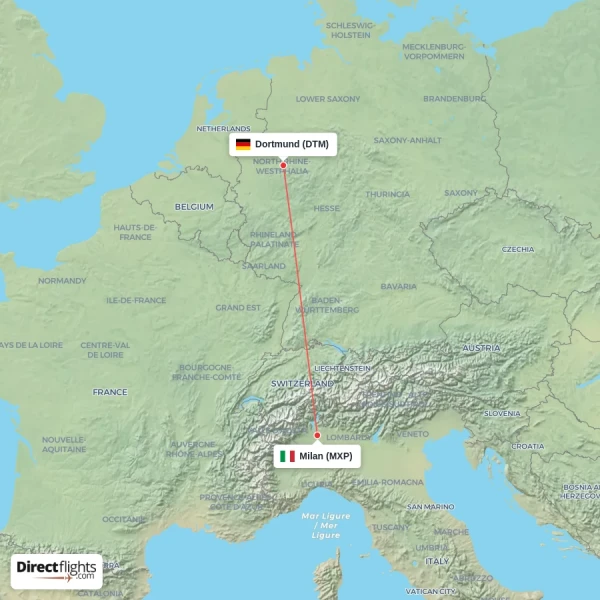 Dortmund - Milan direct flight map