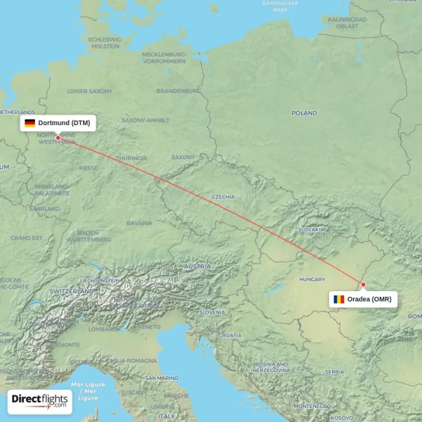 Dortmund - Oradea direct flight map