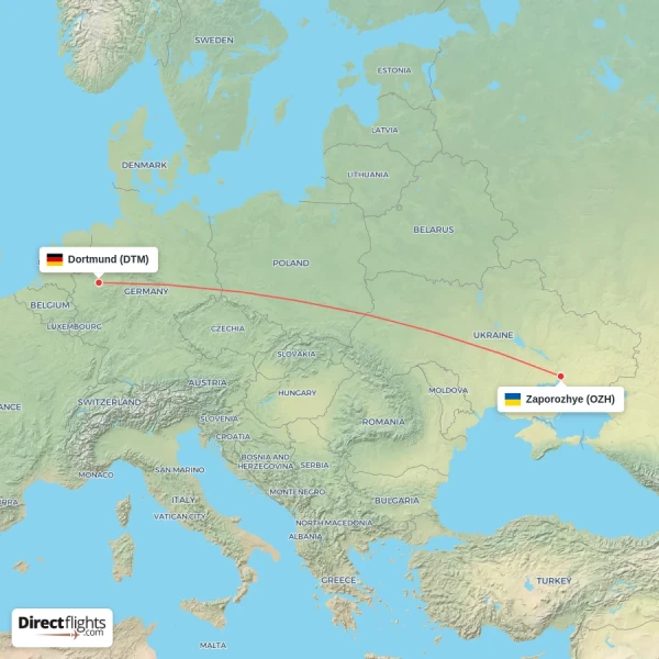 Dortmund - Zaporozhye direct flight map