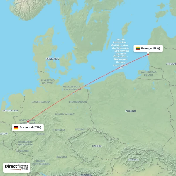 Dortmund - Palanga direct flight map