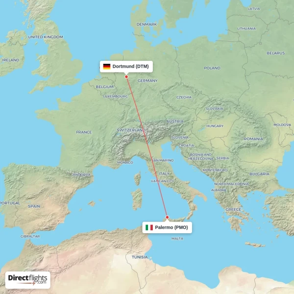 Dortmund - Palermo direct flight map