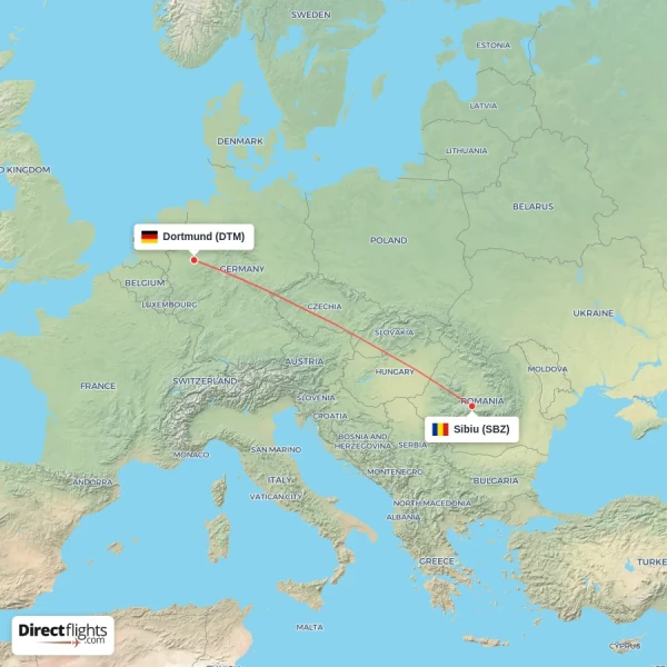 Dortmund - Sibiu direct flight map