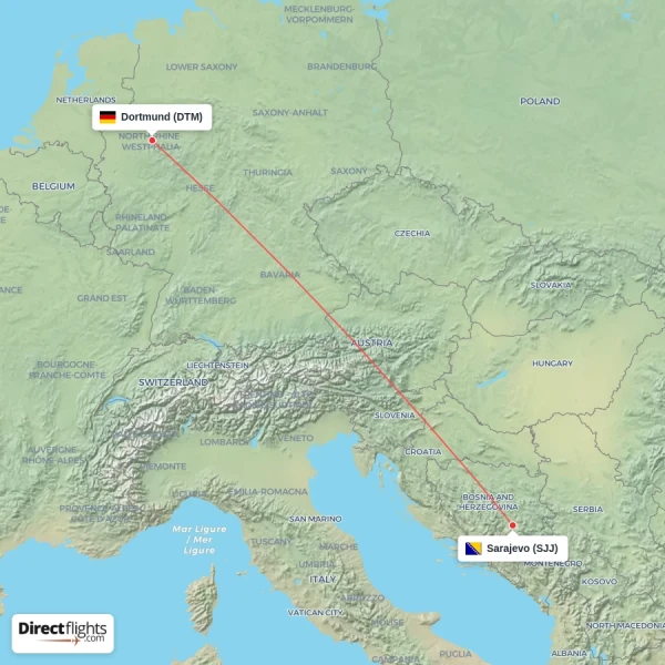 Dortmund - Sarajevo direct flight map